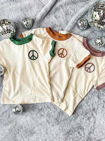 Retro Embroidered Peace Ringer Tee - Pretty Dang Sweet